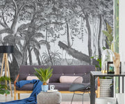 Vintage Jungle Wall Mural-Black & White,Landscapes & Nature-Eazywallz