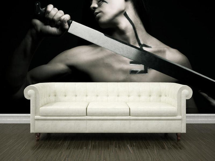 Warrior with katana Wall Mural-Black & White,Sports-Eazywallz