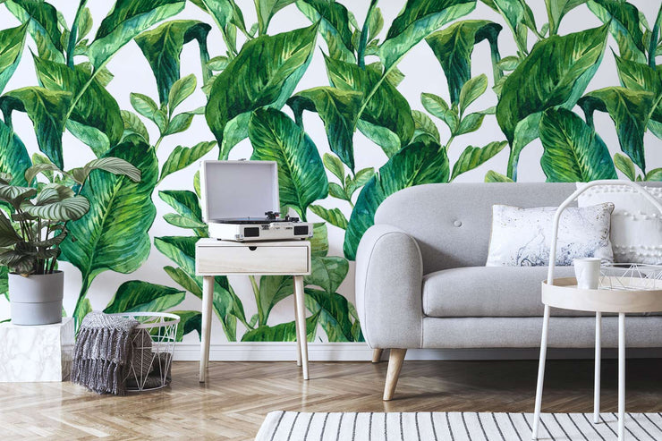 Exotic Leaves in Watercolour Wallpaper Mural