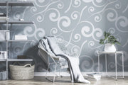 White curly plants pattern Wall Mural