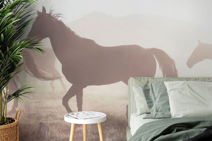 Wild Horses Wallpaper Mural-Animals & Wildlife,Black & White-Eazywallz